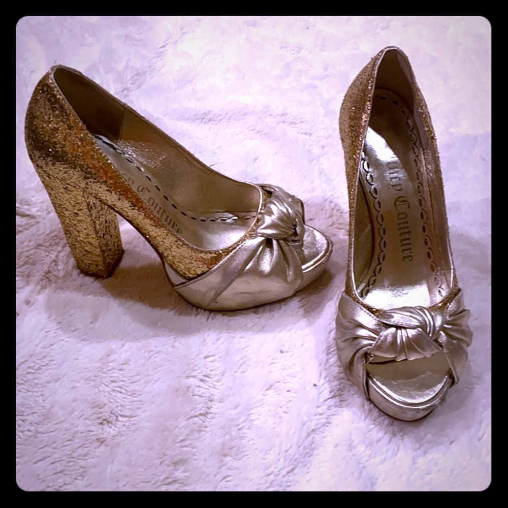 Juicy couture gold glitter block heels